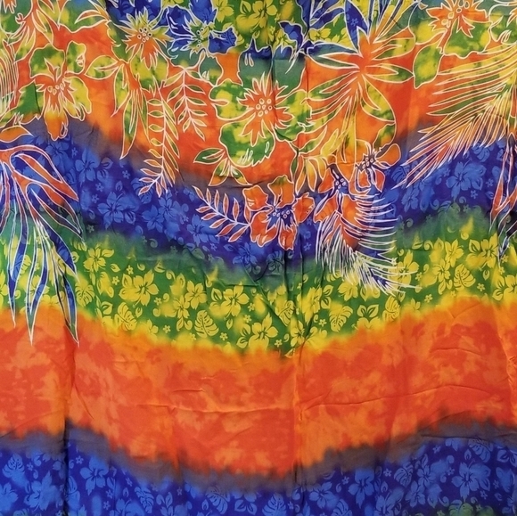 {58" x 45"} Rainbow Hawaiian Hibiscus Swimsuit Cover Up Wrap Skirt Dress - Picture 1 of 8